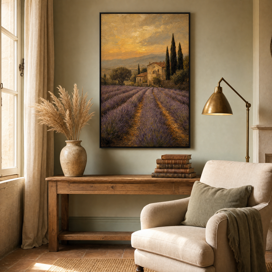 Tableau à l'huile accroché dans un salon