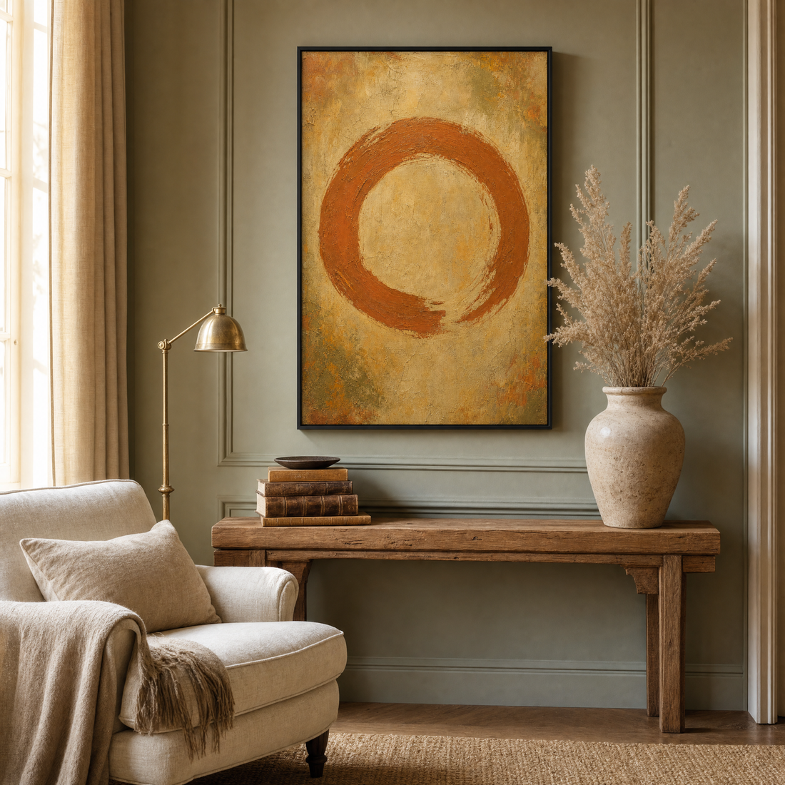 Décoration en tons terre avec un tableau à l'huile