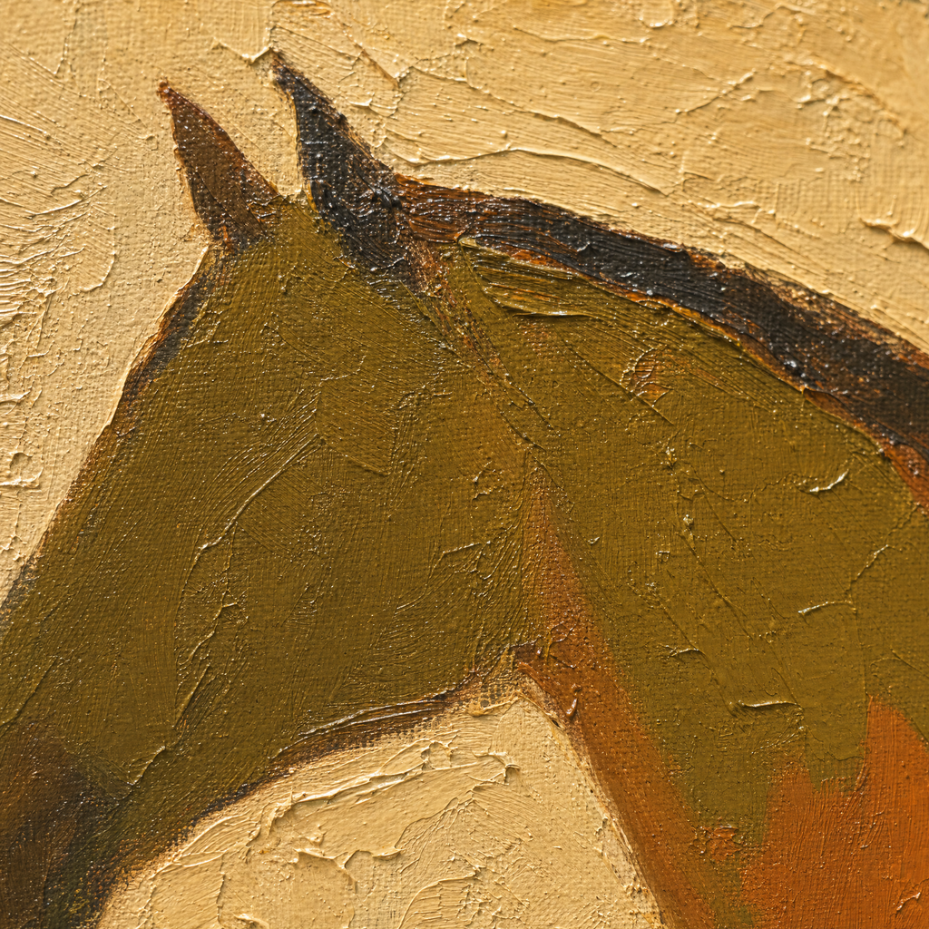 Le cheval bai, détail de la matière à l'huile