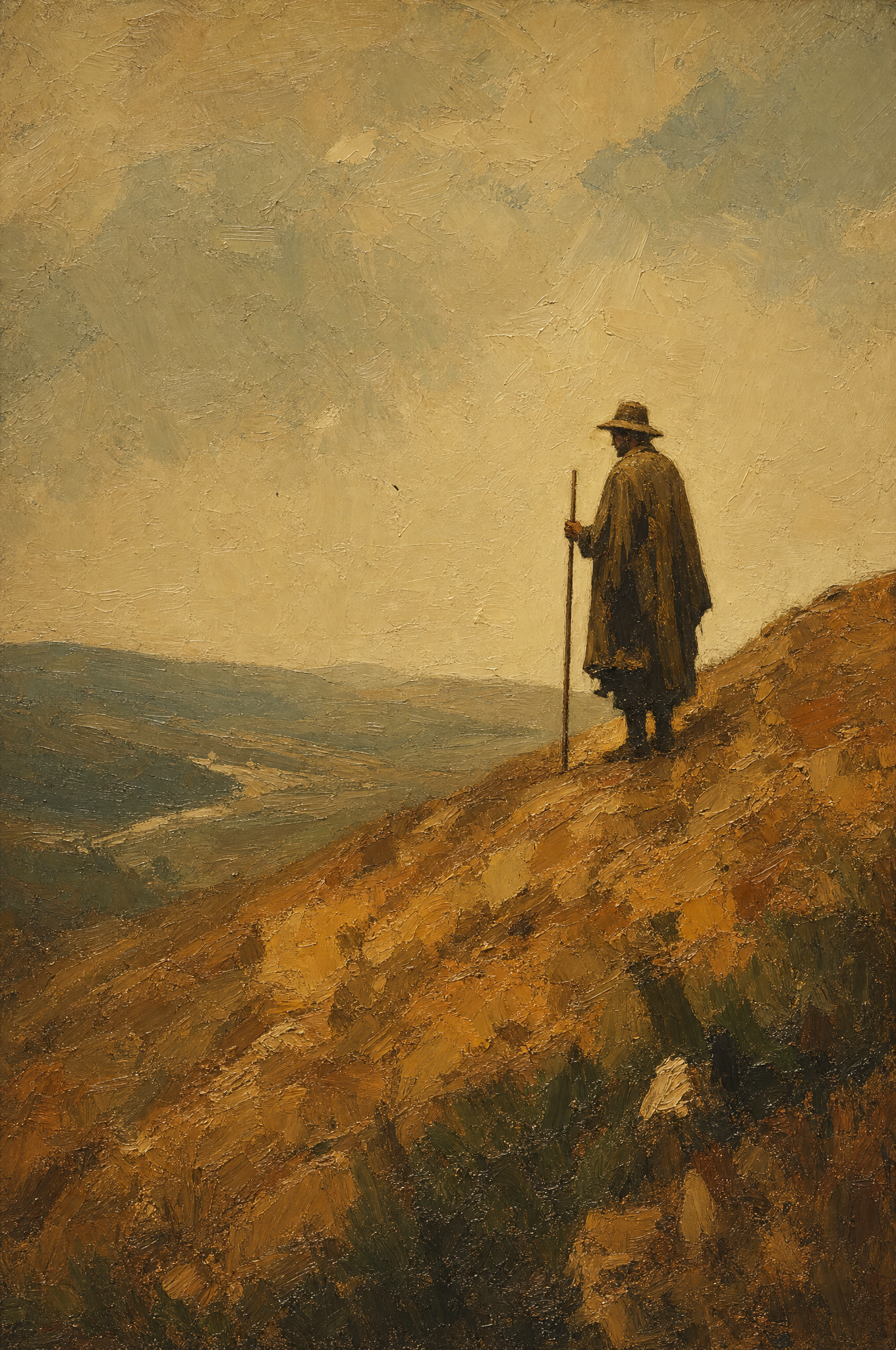 Le berger sur les hauteurs, peinture à l'huile Maison Patine