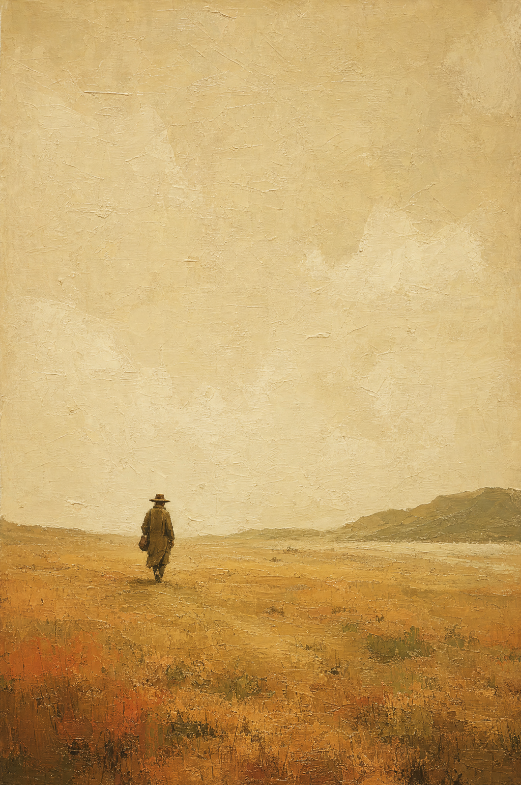 Le promeneur des collines, peinture à l'huile Maison Patine