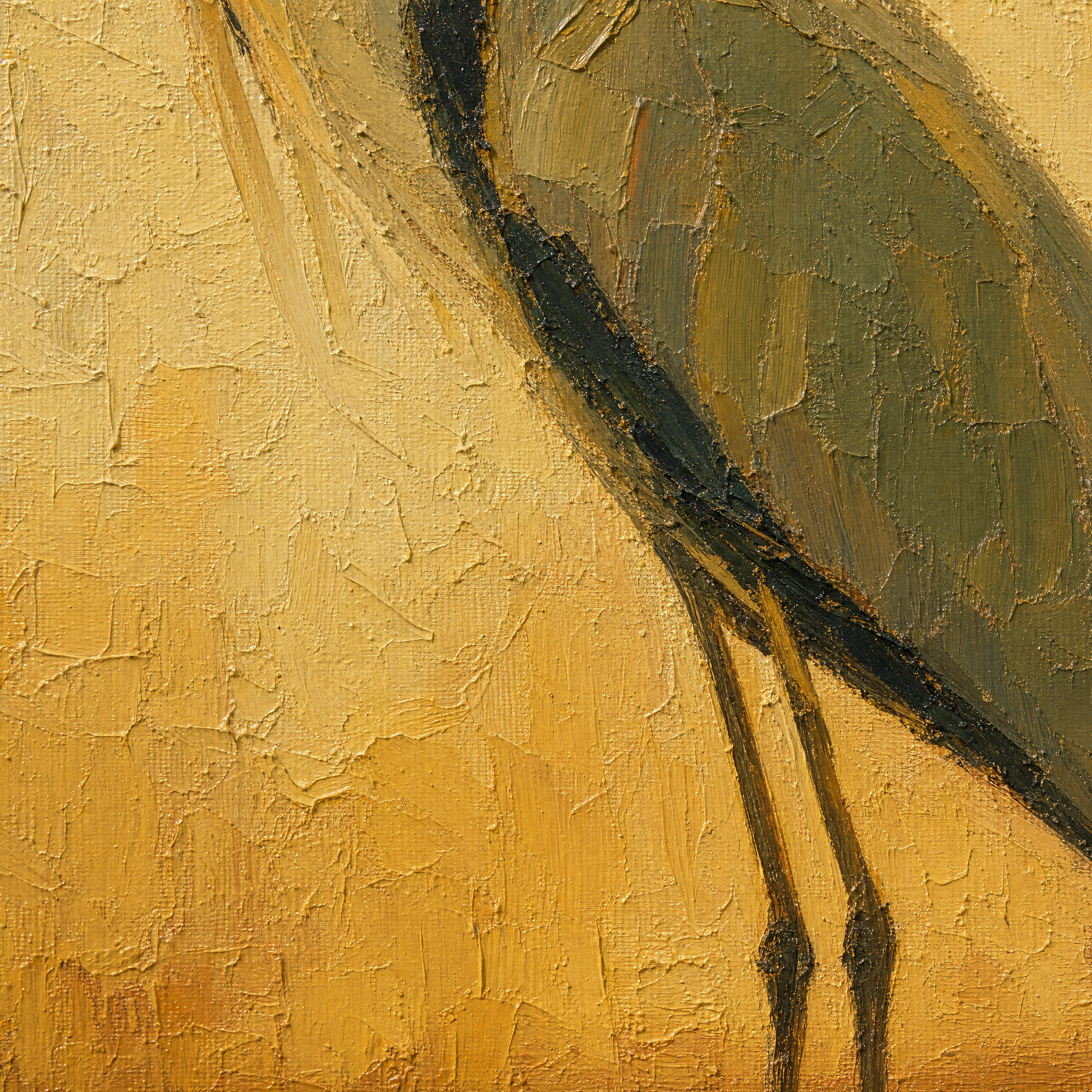 Le héron au matin, détail de la matière à l'huile