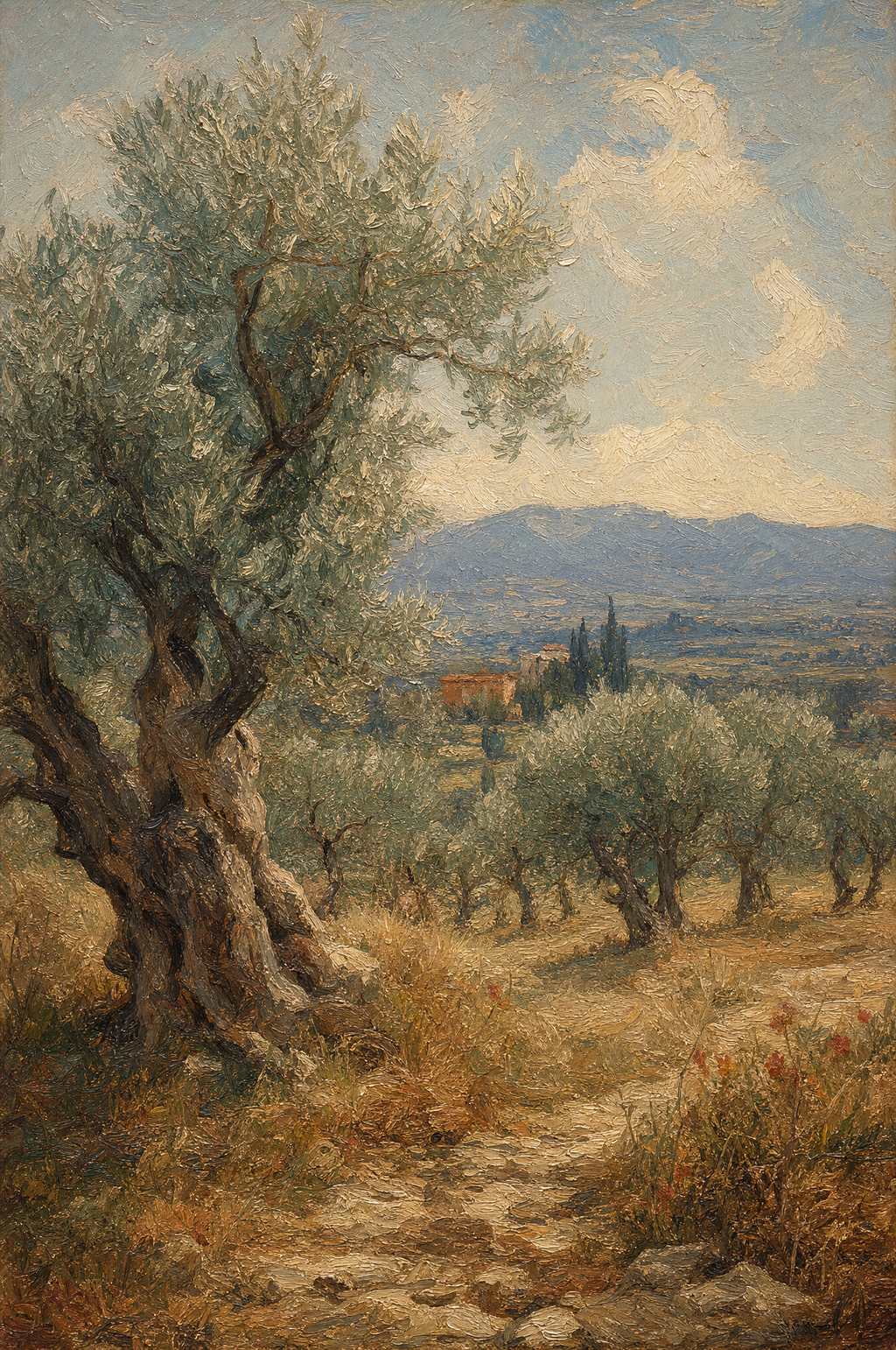 L'oliveraie centenaire, peinture à l'huile Maison Patine