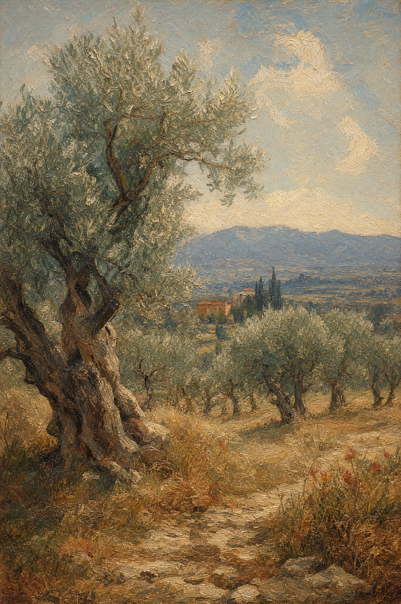 L'oliveraie centenaire, peinture à l'huile Maison Patine
