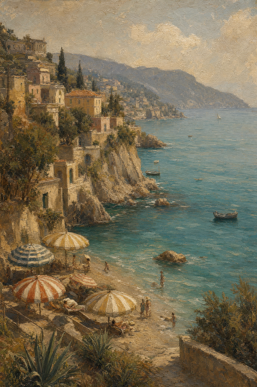 Balcon sur la Riviera, peinture à l'huile Maison Patine