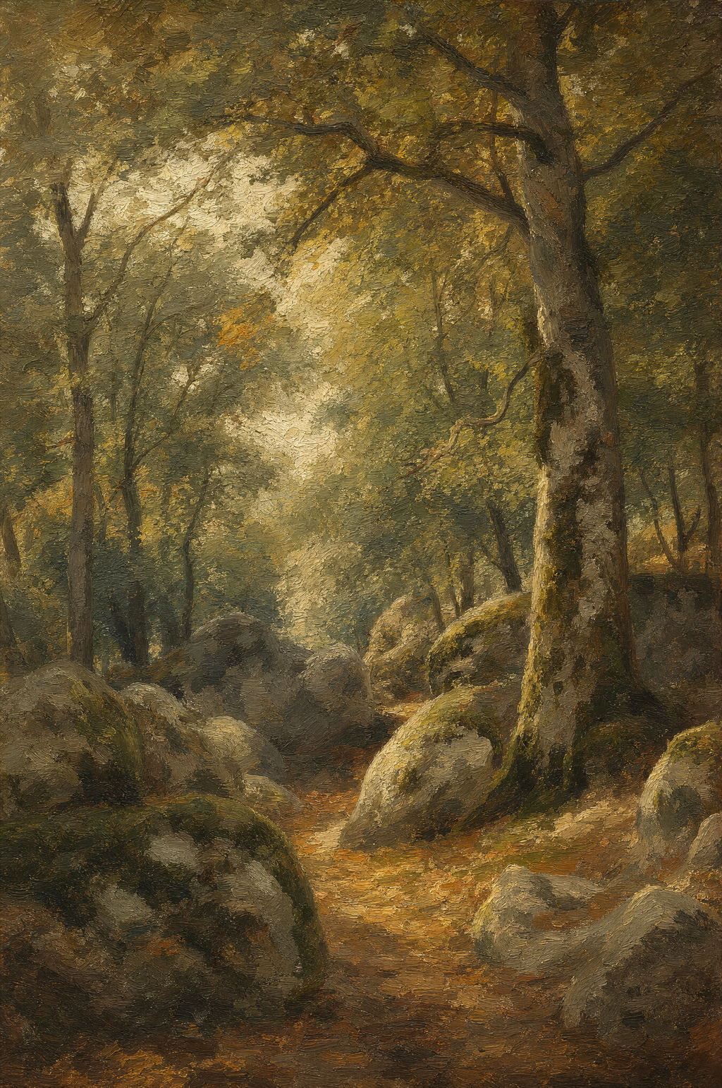 Lumière dans le sous-bois, peinture à l'huile Maison Patine