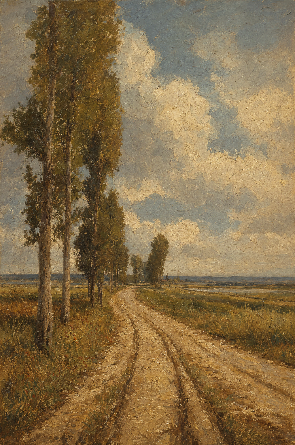 Le chemin des peupliers, peinture à l'huile Maison Patine