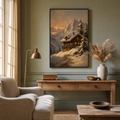 Chalet au crépuscule d'hiver accroché dans un intérieur (1)