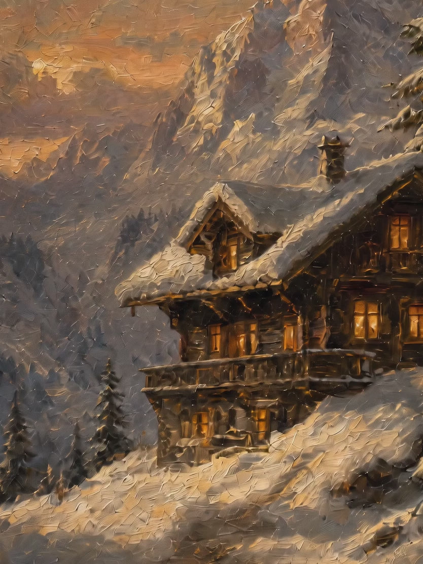 Chalet al crepúsculo de invierno